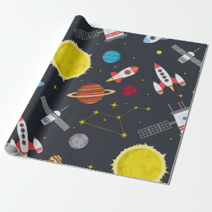 Rocket space globe solar system and planet cosmos  wrapping paper