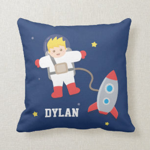 Rocket Space Little Blonde Astronaut Boys Room Cushion