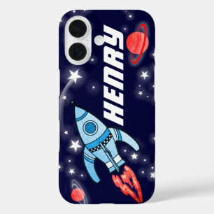 Rocket space navy personalised name iphone case