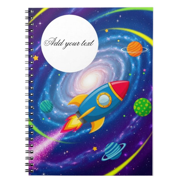Rocket & Space Personalised Kids Notebook – Fun Sc (Front)