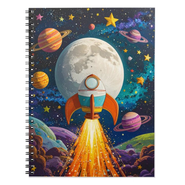 Rocket & Space Personalised Kids Notebook – Fun Sc (Front)