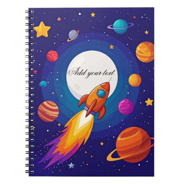 Rocket & Space Personalised Kids Notebook – Fun Sc (Front)