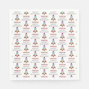 Rocket Spaceship Launching Custom Name Birthday Napkin