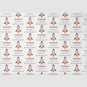 Rocket Spaceship Launching Custom Name Birthday  Tissue Paper