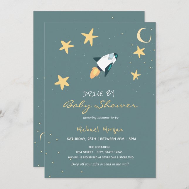 Rocket Stars Drive By Baby Shower  Invitation (Front/Back)