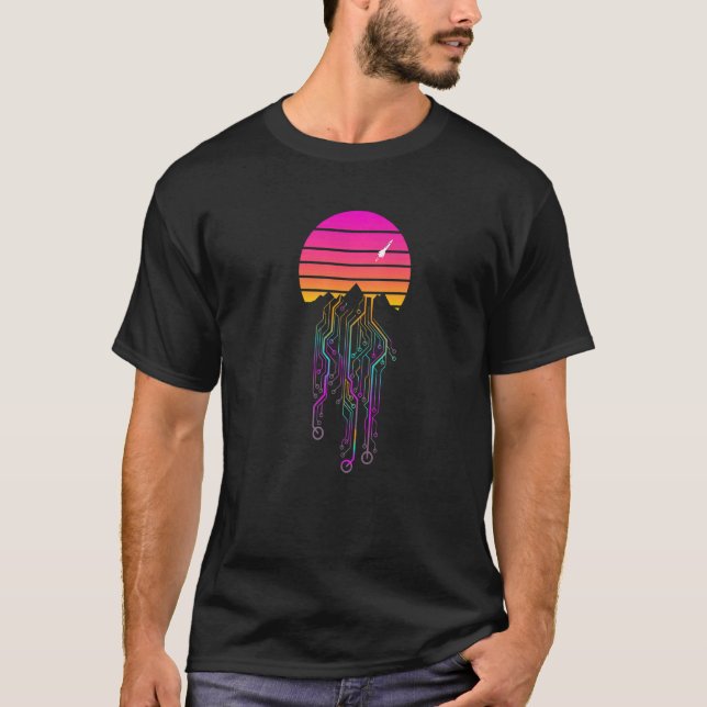 Rocket Sunset Synthwave Retro 80s Style T-Shirt (Front)