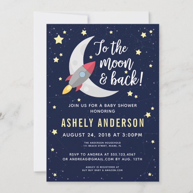 Rocket To the Moon Baby Shower Invitation (Front)