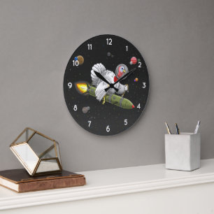 Rocket Turkey in Space Large Clock