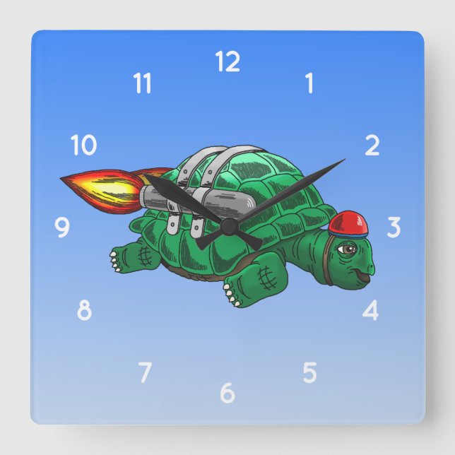 Rocket Turtle Square Wall Clock (Front)