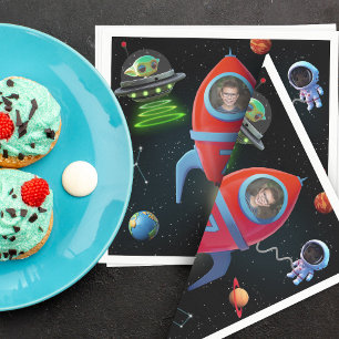 Rocket with Photo UFO Astronaut Alien Birthday Napkin
