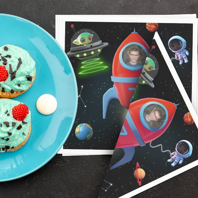 Rocket with Photo | UFO Astronaut Alien Birthday Napkin (Creator Uploaded)