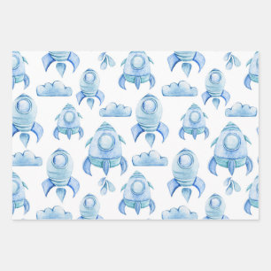 Rockets, Men Women & Kids, Outer Space Pattern Wrapping Paper Sheet
