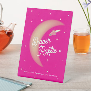Rockets & Moon Diaper Raffle Pink Pedestal Sign