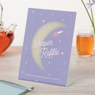 Rockets & Moon Diaper Raffle Purple Pedestal Sign