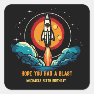 Rocketship birthday square sticker