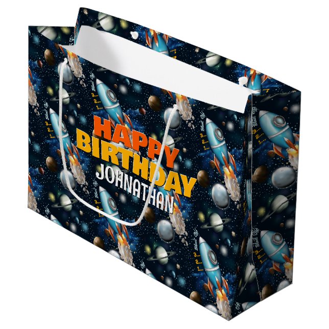 Rocketship Space Adventure Large Gift Bag (Front Angled)