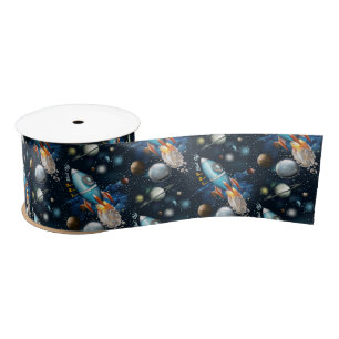 Rocketship Space Adventure Satin Ribbon
