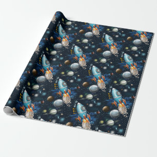 Rocketship Space Adventure Wrapping Paper