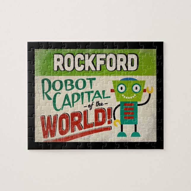 Rockford Illinois Robot - Funny Vintage Jigsaw Puzzle (Horizontal)