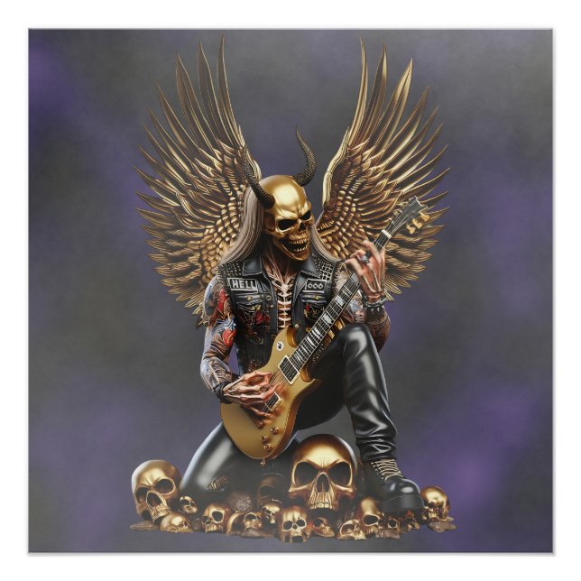 Rockguitarist in leather clothes with dead head poster (Front)