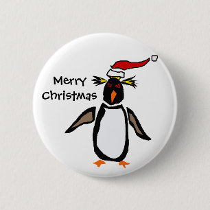 Rockhopper Penguin Christmas Art 6 Cm Round Badge