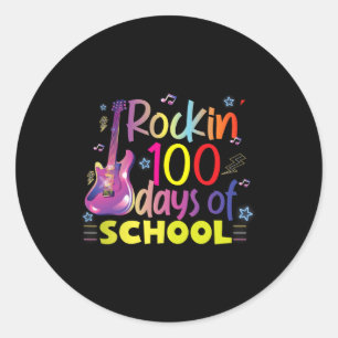 Rockin' 100 Days Of School Guitar Lover Kids Boys Classic Round Sticker