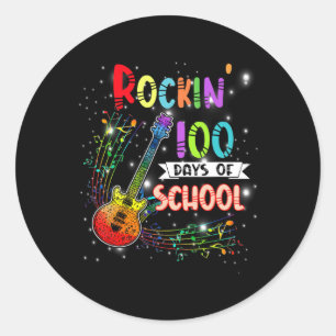Rockin' 100 Days Of School Guitar Student Music Te Classic Round Sticker