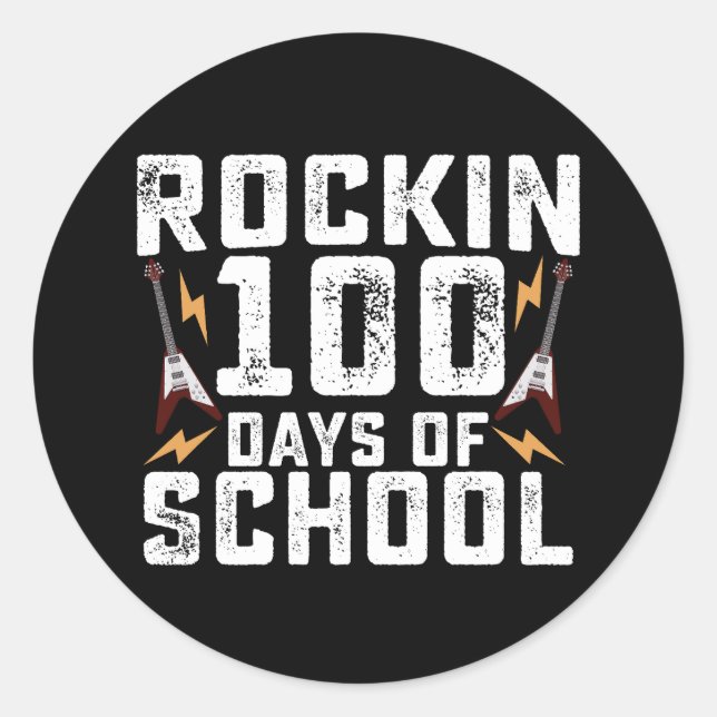 Rockin 100 Days of School Rock Guitar Vintage Classic Round Sticker (Front)