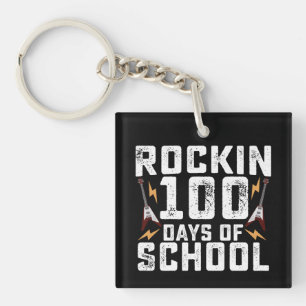 Rockin 100 Days of School Rock Guitar Vintage Key Ring