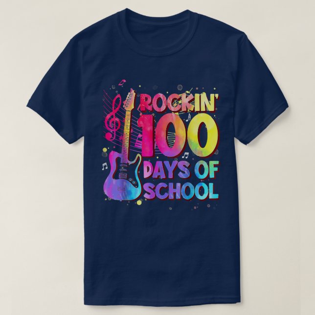 Rockin 100 Days Of SchoolGuitar Music Teacher 2827 T-Shirt (Design Front)