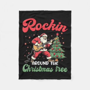 Rockin Around Christmas Tree Rock Music Guitar Xma Fleece Blanket