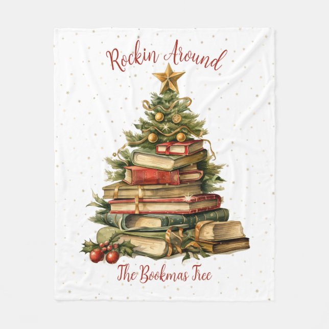 Rockin Around The Bookmas Tree Fleece Blanket (Front)