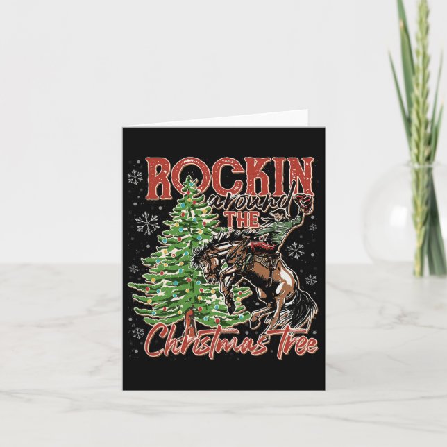 Rockin' Around The Christmas Cowboy Tree Santa Rid Card (Front)