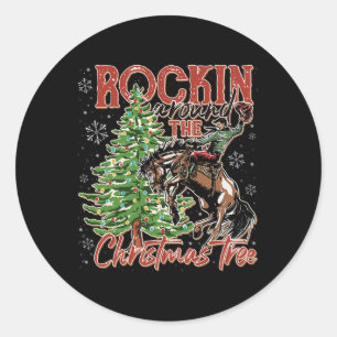 Rockin' Around The Christmas Cowboy Tree Santa Rid Classic Round Sticker