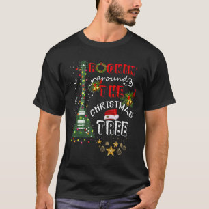 Rockin Around The Christmas Guitar Tree Santa Hat  T-Shirt