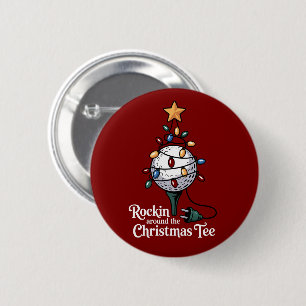 Rockin Around The Christmas Tee Funny Golf Xmas 6 Cm Round Badge