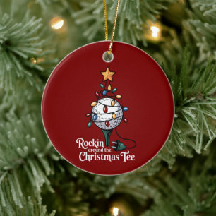 Rockin Around The Christmas Tee Funny Golf Xmas Ceramic Ornament