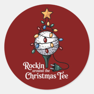 Rockin Around The Christmas Tee Funny Golf Xmas Classic Round Sticker