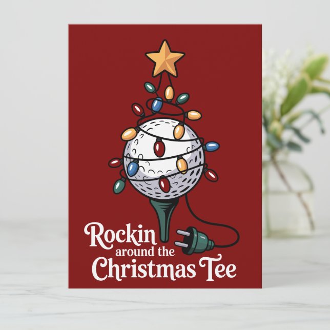 Rockin Around The Christmas Tee Funny Golf Xmas Holiday Card (Standing Front)