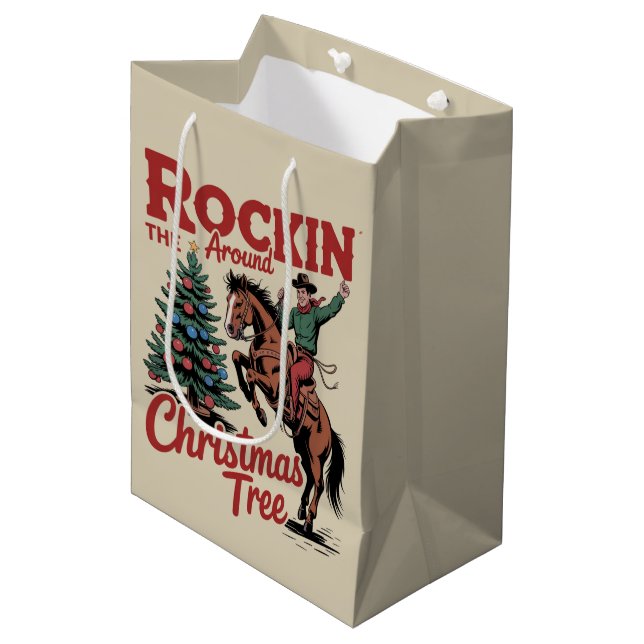 Rockin Around The Christmas Tree Country Cowboy Medium Gift Bag (Front Angled)