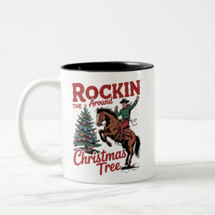 Rockin Around The Christmas Tree Country Cowboy Two-Tone Coffee Mug