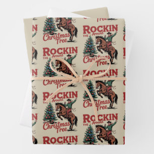 Rockin Around The Christmas Tree Country Cowboy Wrapping Paper Sheet