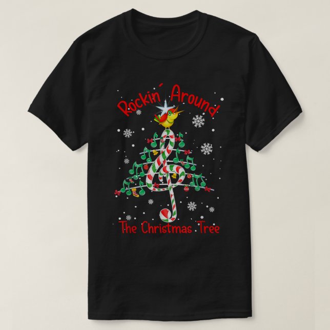 Rockin' Around The Christmas Tree Music Note Music T-Shirt (Design Front)