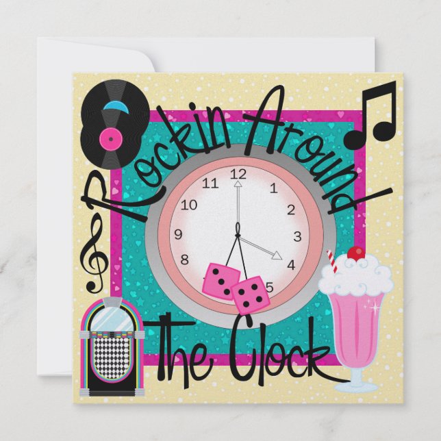 Rockin' Around the Clock Party - SRF Invitation (Front)