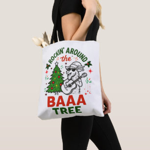 Rockin' around the tree with a cool Christmas goat Tote Bag