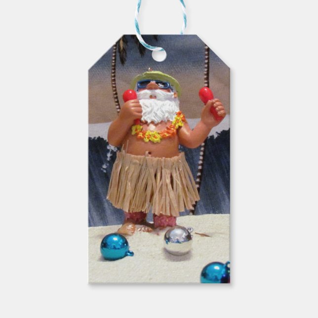 Rockin' Beach Party Santa Christmas Gift Tag (Front)