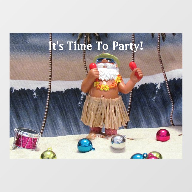 Rockin' Beach Party Santa Window Cling (Sheet)