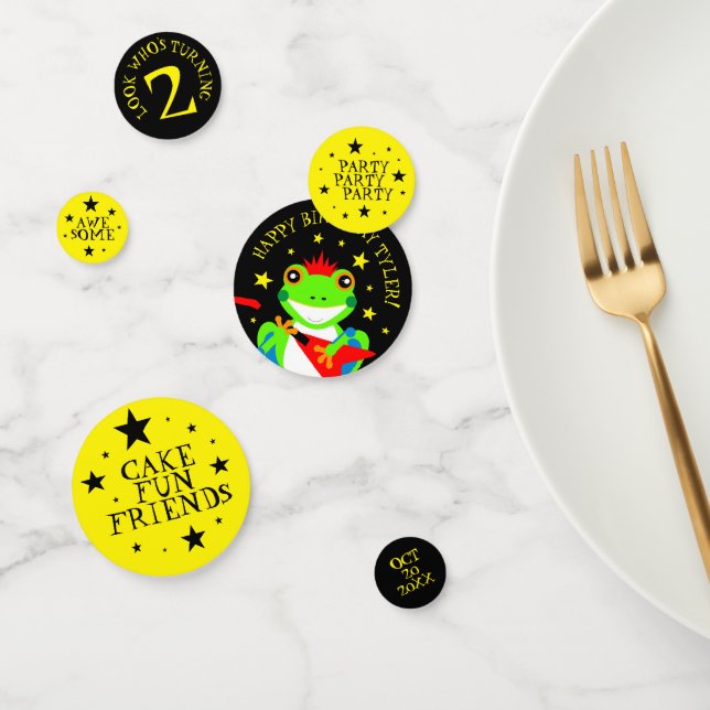 Rockin' Birthday Tree Frog with Red Guitar Confetti (Group)