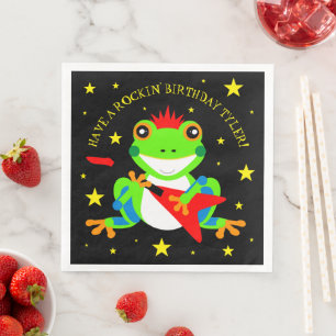 Rockin' Birthday Tree Frog with Red Guitar Napkin