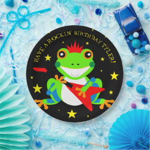 Rockin' Birthday Tree Frog with Red Guitar Paper Plate